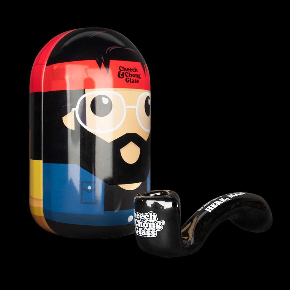 Cheech & Chong Glass 5.5" Dave's Not Here, Man Sherlock Hand Pipe in Collectible Tin | CC2042